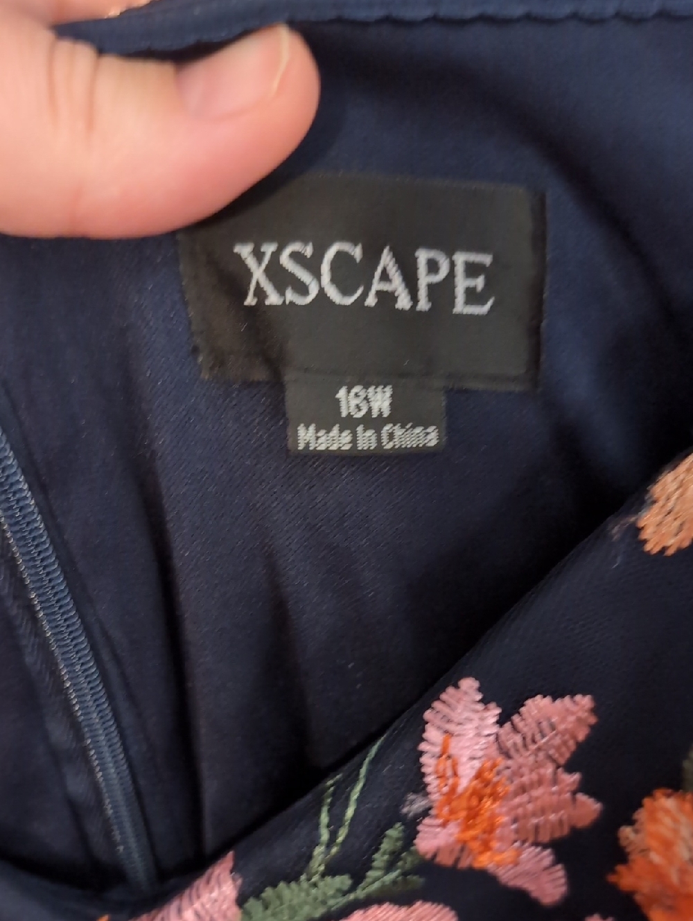 Xscape Navy Off-Shoulder Floral Dress with Pink and Coral Embroidery - Picture 4 of 5